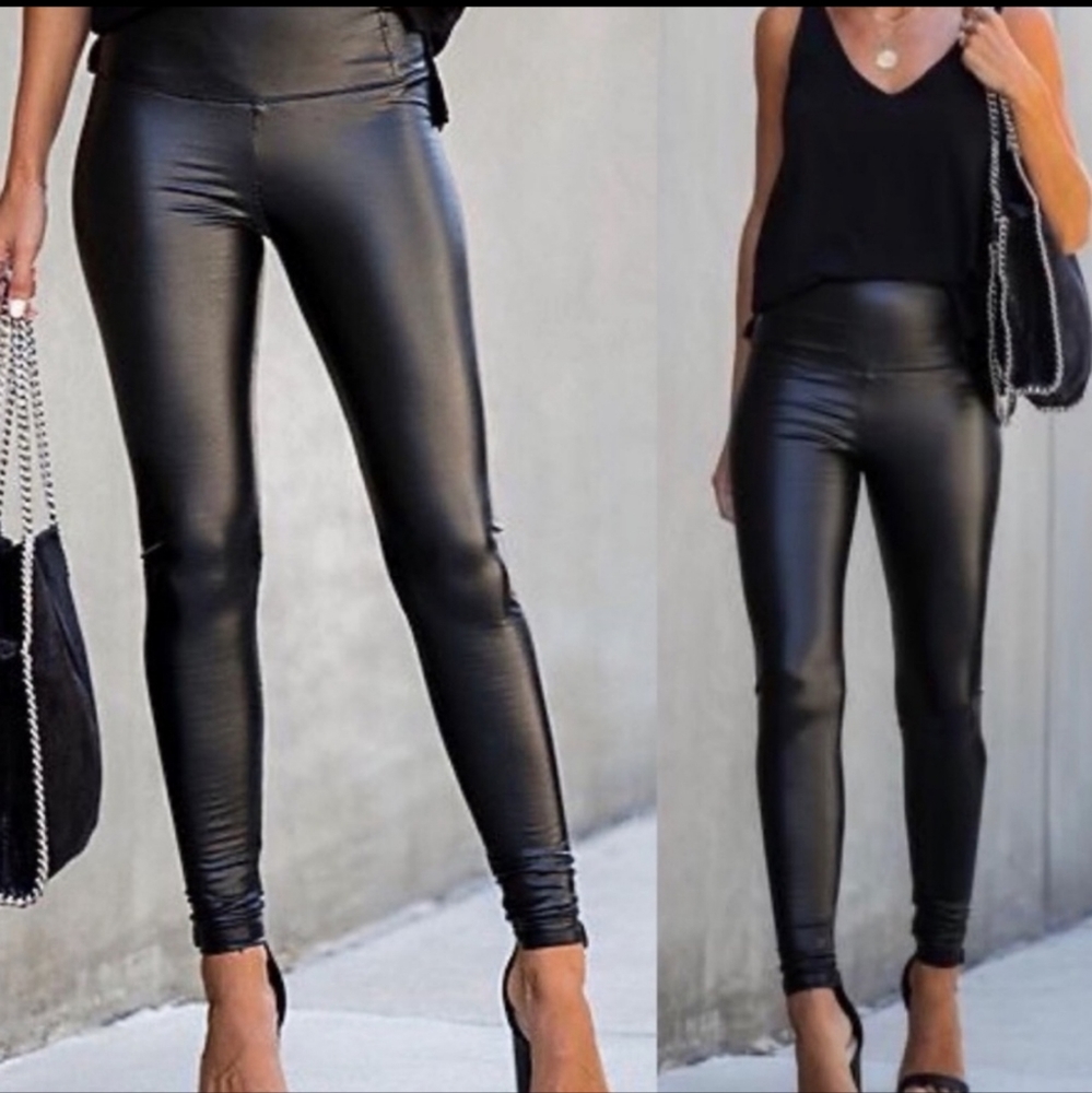 Black Faux Leather Leggings - Picture 2 of 5